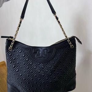 Tory Burch Fleming Diamond Quilted black Leather Tote LIKE NEW IN MINT CONDITION